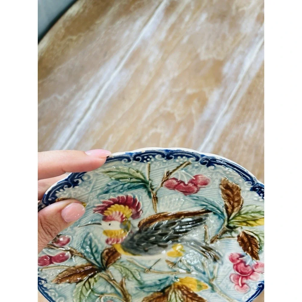 Antique Majolica Plate with Bird of Paradise c.1890's-1900